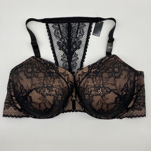 Torrid Women's Plus Size Black Lace Lightly Lined Front Closure T-Shirt Bra - Picture 8 of 11